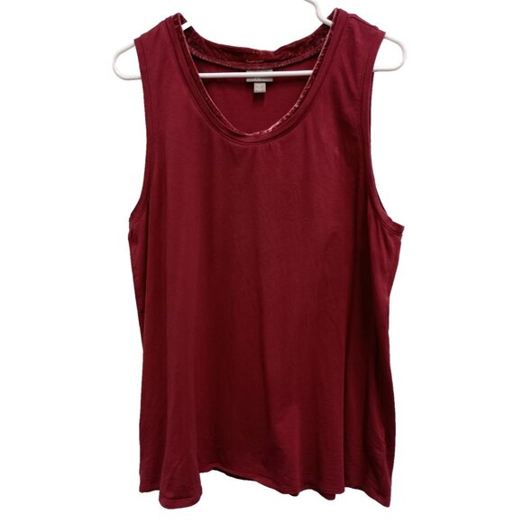 J. Jill Tops - J.Jill Womens Tank Top Size XL Red Velvet Trim V-Neck Whimsygoth Casual